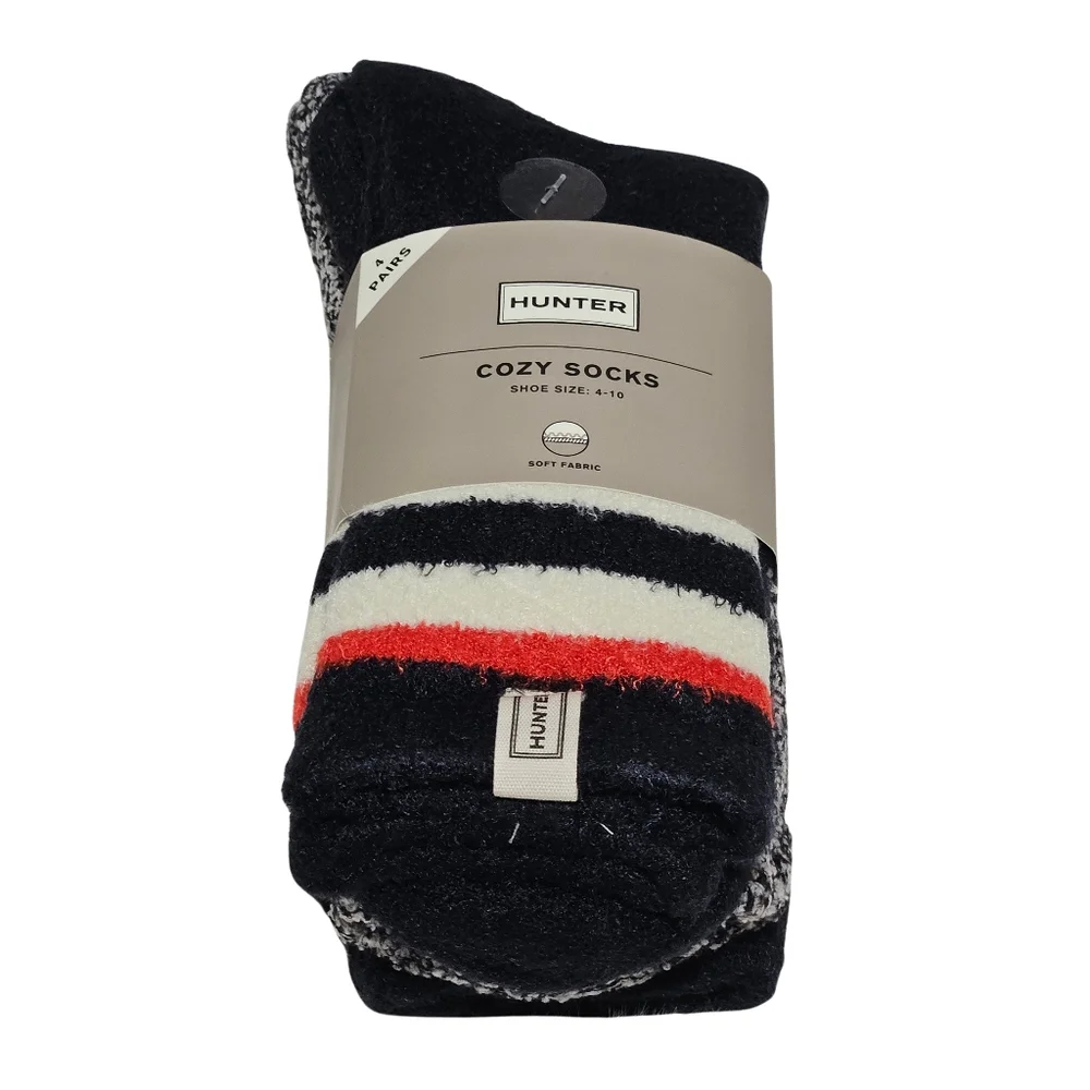 Hunter Socks Black Multi Women's Cozy Socks 4 Pairs Gift Classic Preppy Winter